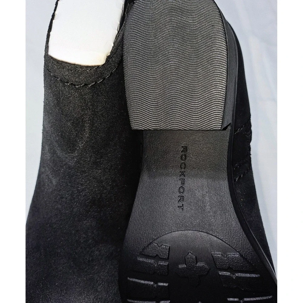 Rockport‎ Dorset Black Leather Ankle Boots Block Heel Side Zip CH0205 Womens 8.5